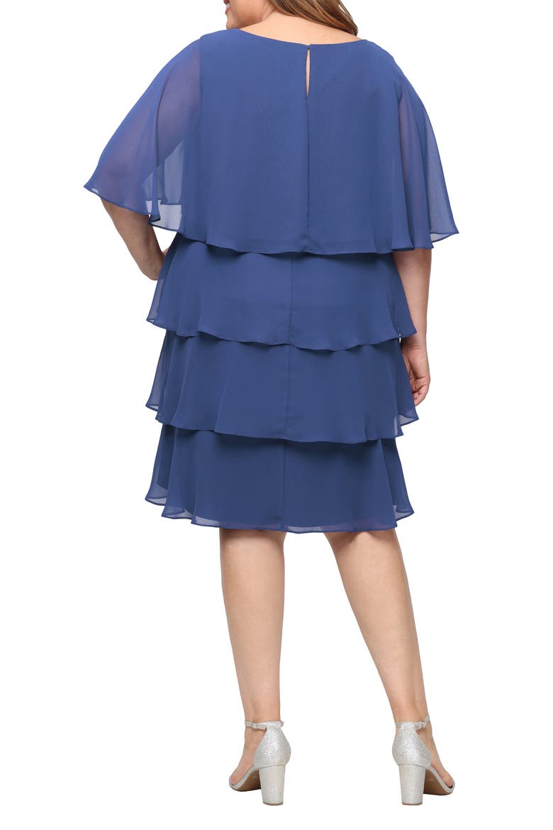 Cape Overlay Beaded Cocktail Dress, Alternate, color, WEDGEWOOD