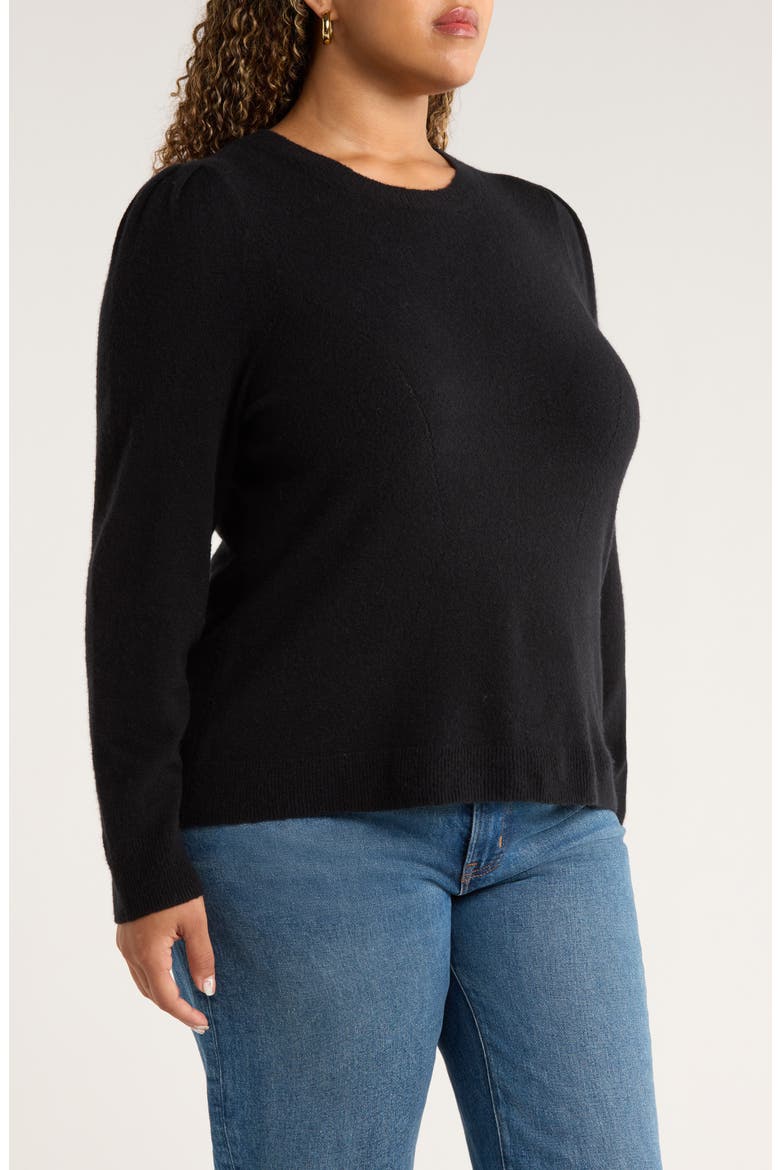 Pointelle Detail Crewneck Sweater, Alternate, color, BLACK