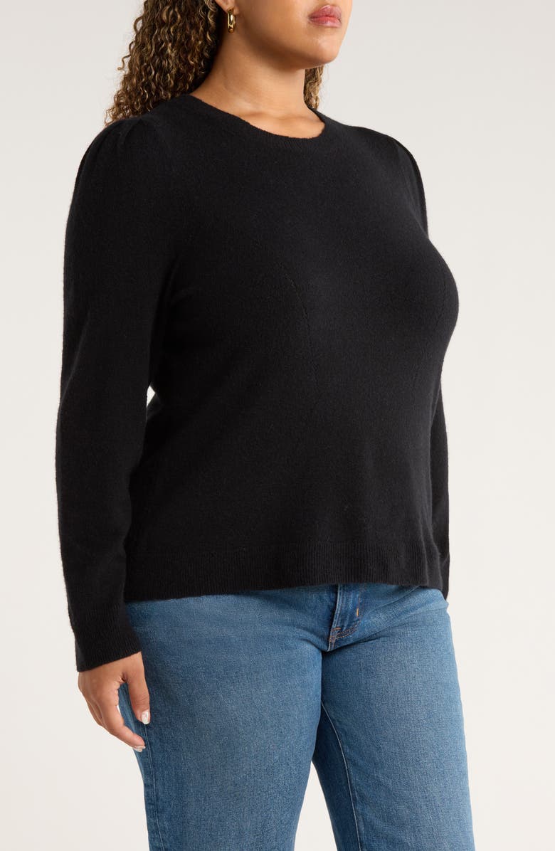 Caslon<sup>®</sup> Pointelle Detail Crewneck Sweater, Alternate, color, Black