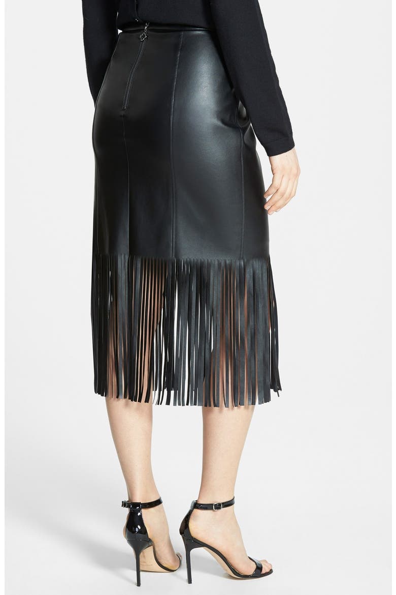 Faux Leather Fringe Skirt, Alternate, color, BLACK