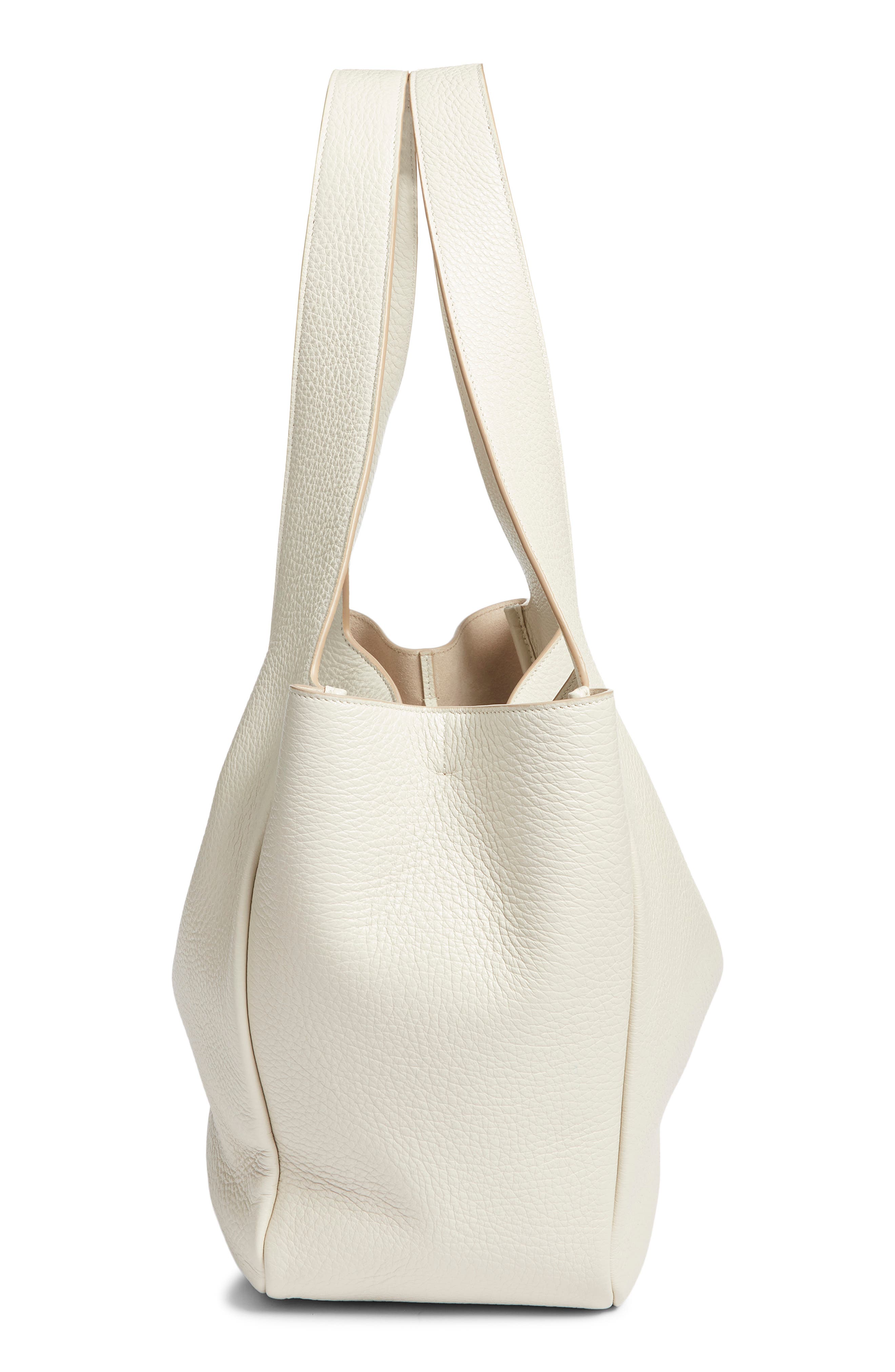 Saint Laurent Le 5 À Bea Leather Tote, Alternate, color, Crema Soft/ Dark Beige