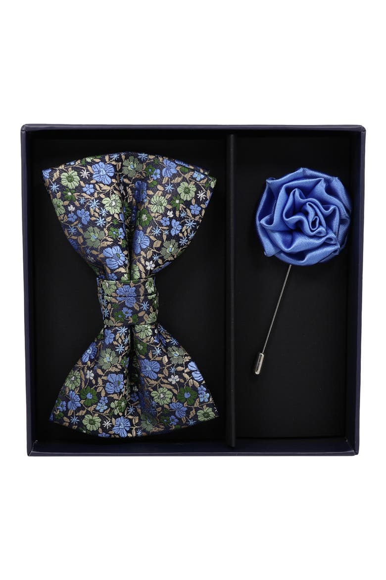 Floral Bow Tie & Lapel Pin Set, Main, color, NAVY/ GREEN