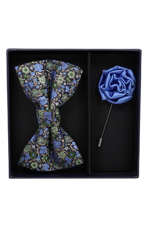 Floral Bow Tie & Lapel Pin Set