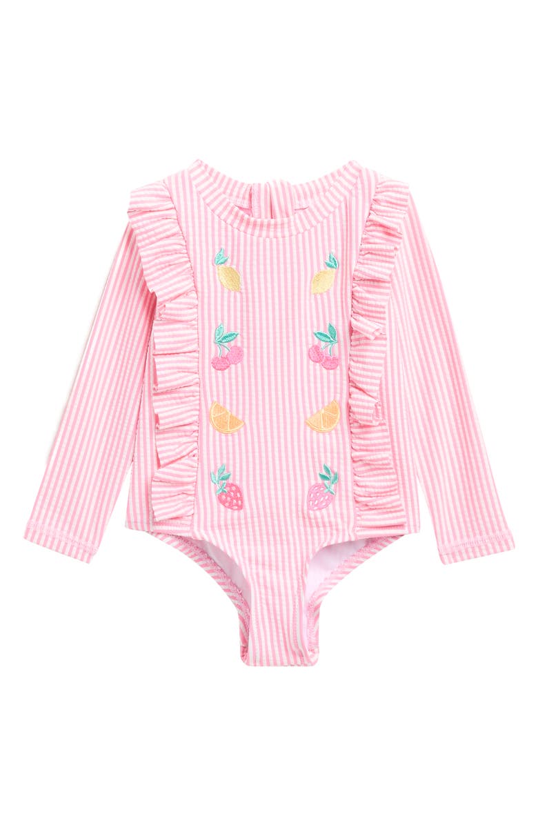 Nicole Miller Seersucker One-Piece Rashguard, Main, color, Cotton Candy