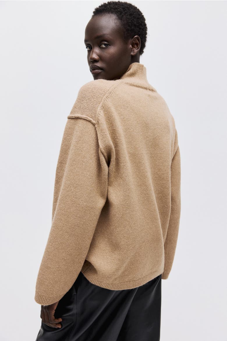 Seam-detail Turtleneck Jumper, Alternate, color, Dark beige