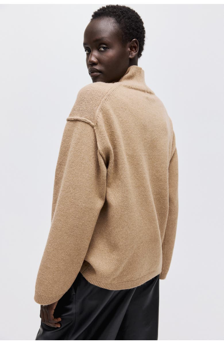H&M Seam-detail mock turtleneck sweater, Alternate, color, Dark Beige
