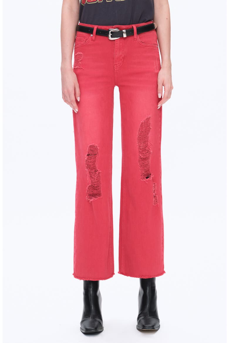 Ally High Waist Distressed Straight Leg Jeans, Main, color, RED