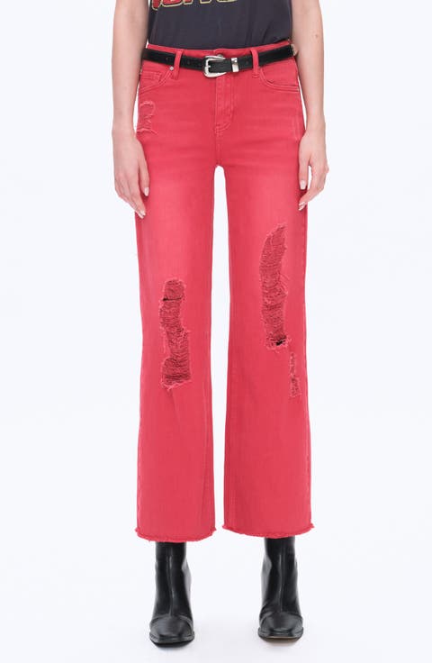 Ally High Waist Distressed Straight Leg Jeans