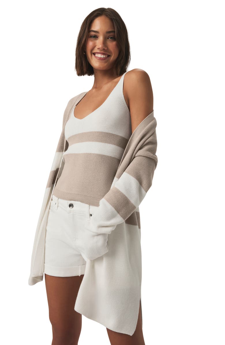Splendid Octavia Colorblock Longline Cardigan, Alternate, color, Fawn Block Stripe