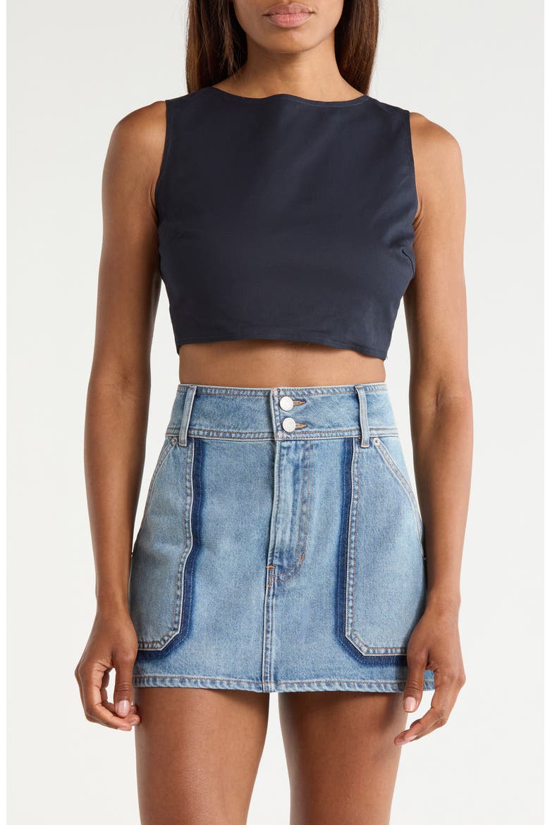 Lola Tie Back Cotton Crop Top, Main, color, BLEU MARINE