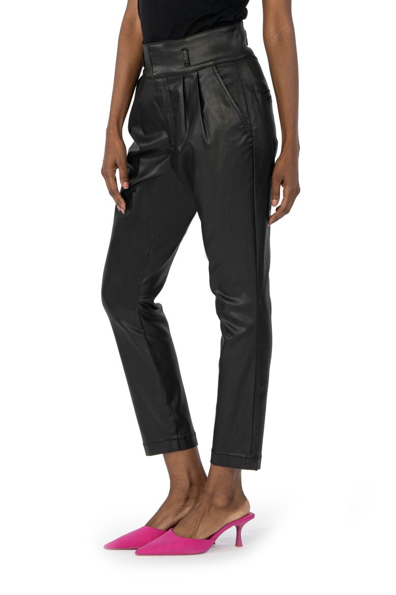 Lessie Coated Pleated High Waist Ankle Tapered Pants, Alternate, color, BLACK