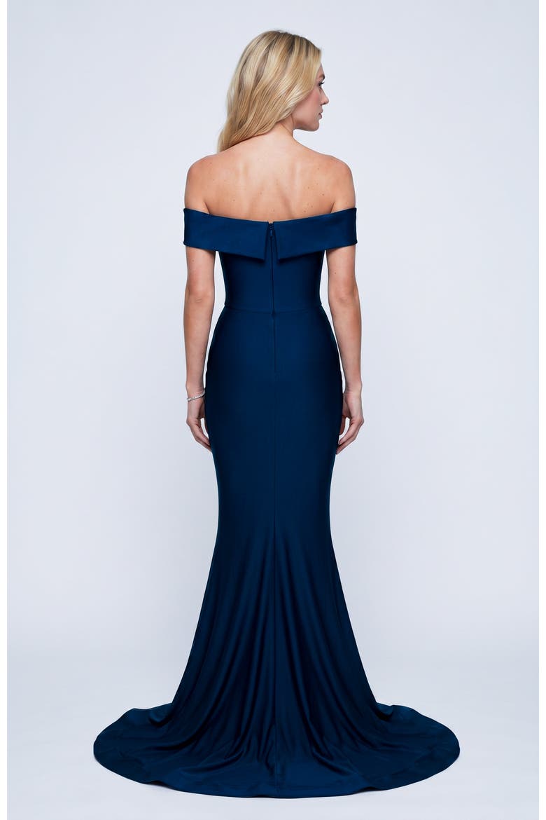 Off The Shoulder Sculpted Mermaid Evening Gown, Alternate, color, Navy
