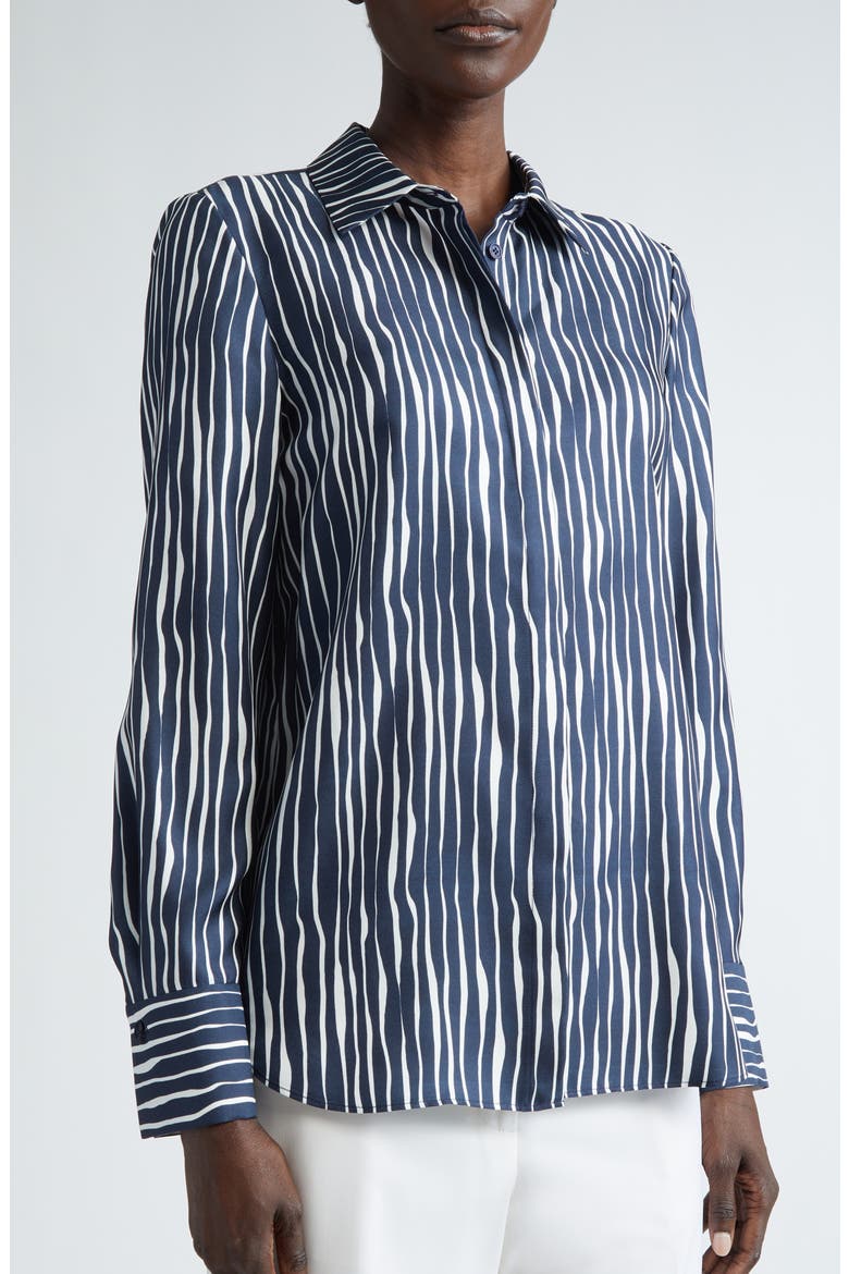 Scottie Stripe Silk Twill Button-Up Shirt, Alternate, color, MIDNIGHT BLUE MULTI