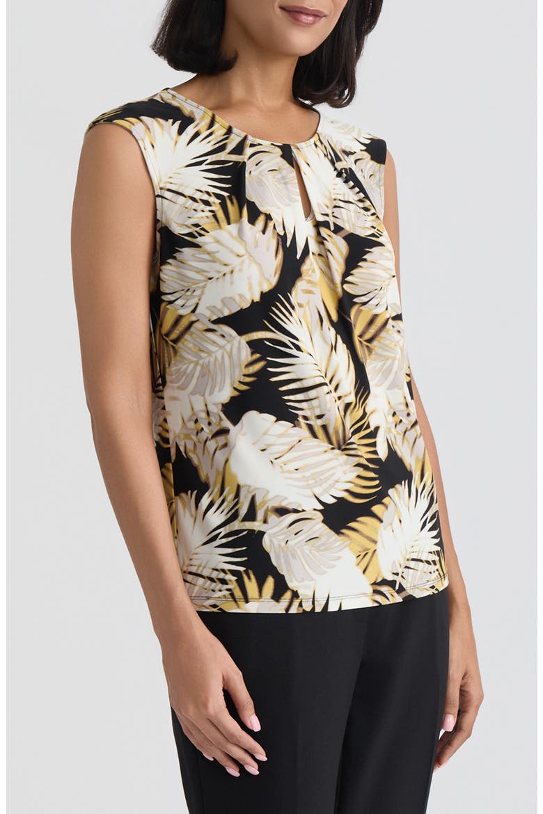 Palm Print Keyhole Sleeveless Top, Alternate, color, BLACK MULTI