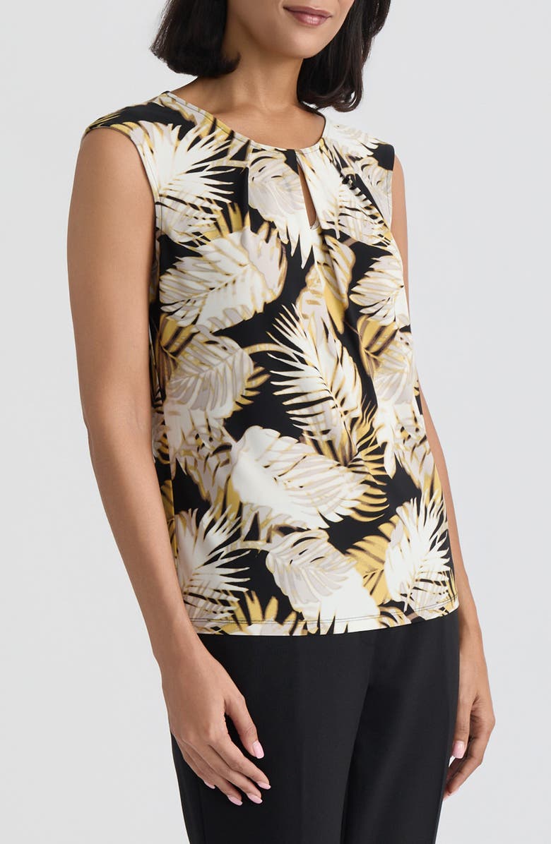 KASPER Palm Print Keyhole Sleeveless Top, Alternate, color, Black Multi