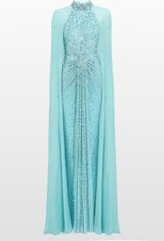 Jenny Packham Thea Embellished Cape Maxi Dress