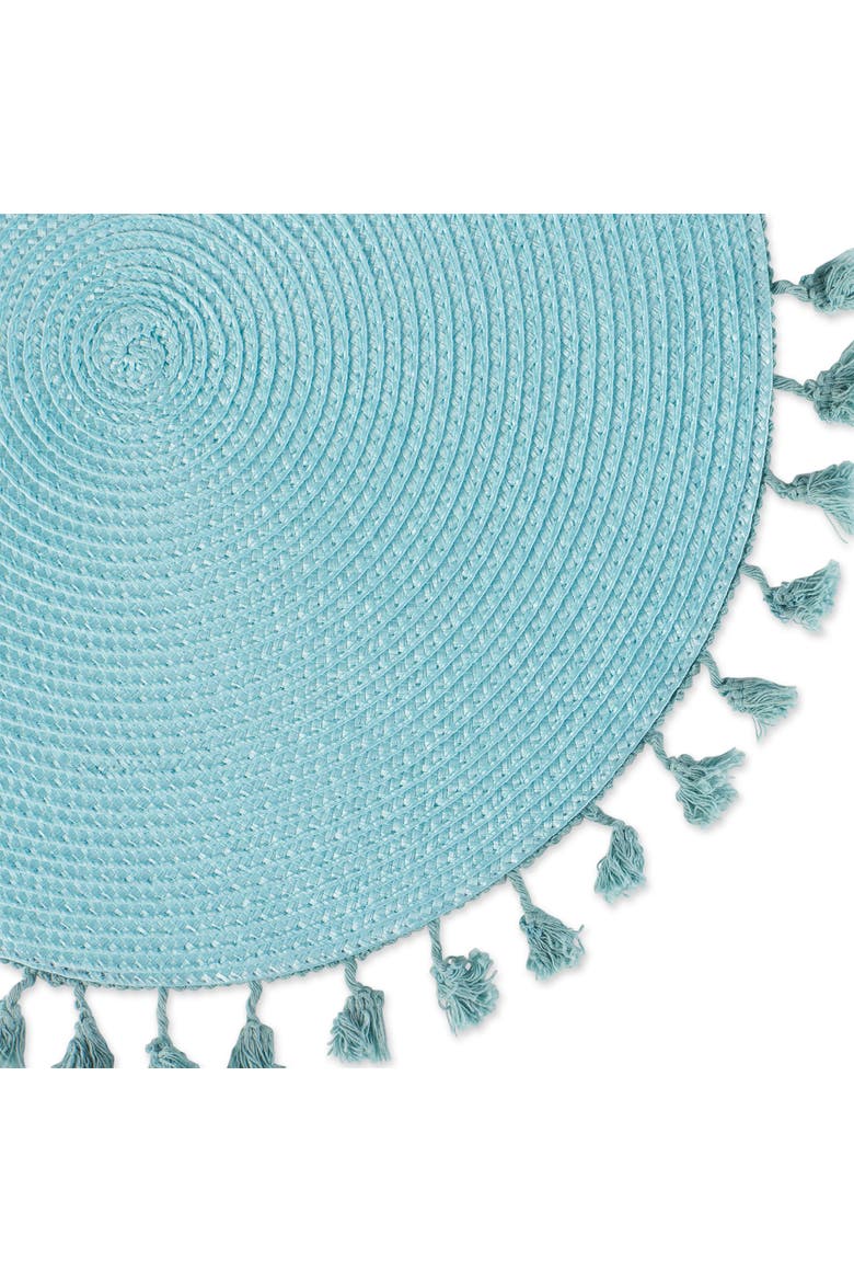 Tassel Fringe PP Woven Round Placemat Set/6, Alternate, color, Aqua