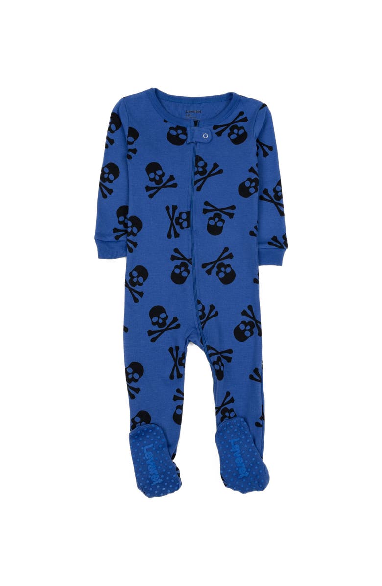 Leveret Footed Cotton Halloween Matching Family Pajamas, Fun Prints, Main, color, Blue Skulls