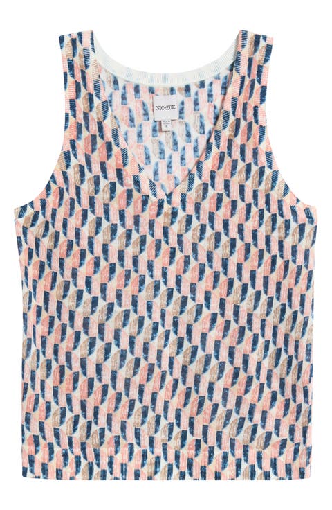 Print Ramie Blend Sweater Tank