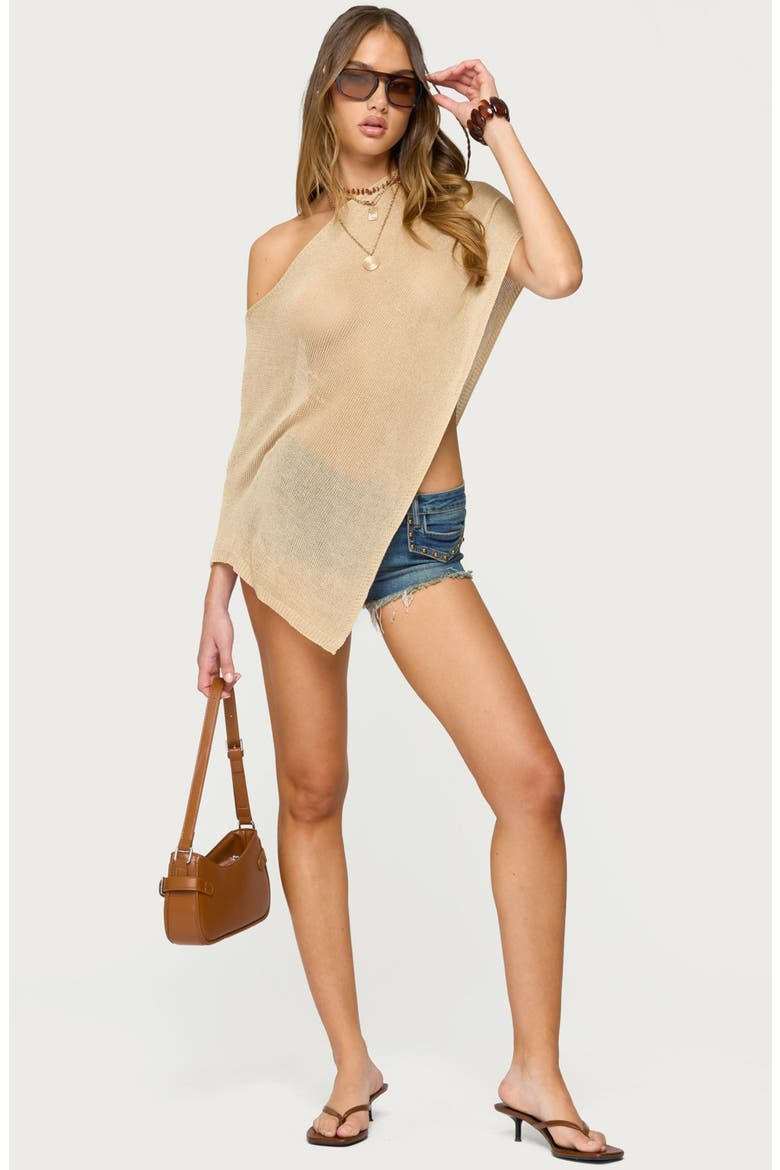 Azalia Asymmetric Open Knit Sweater, Alternate, color, BEIGE