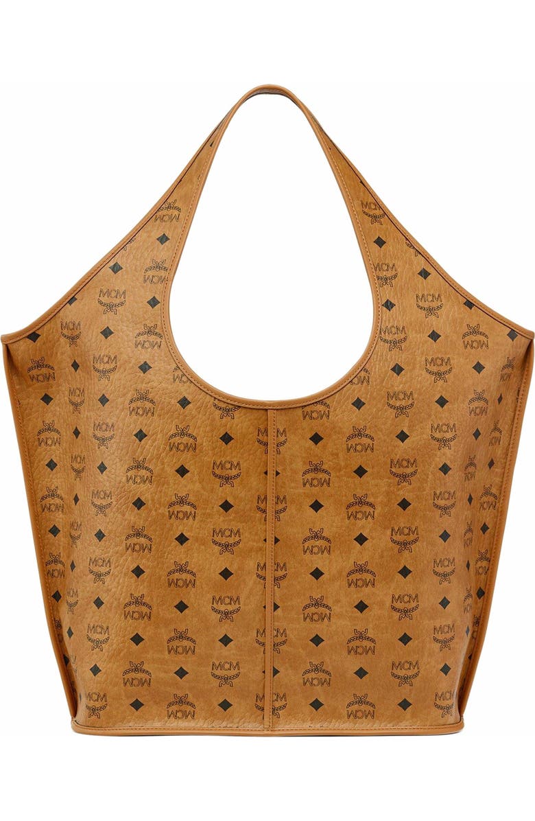 MCM Leni Shopper in Visetos, Alternate, color, Cognac