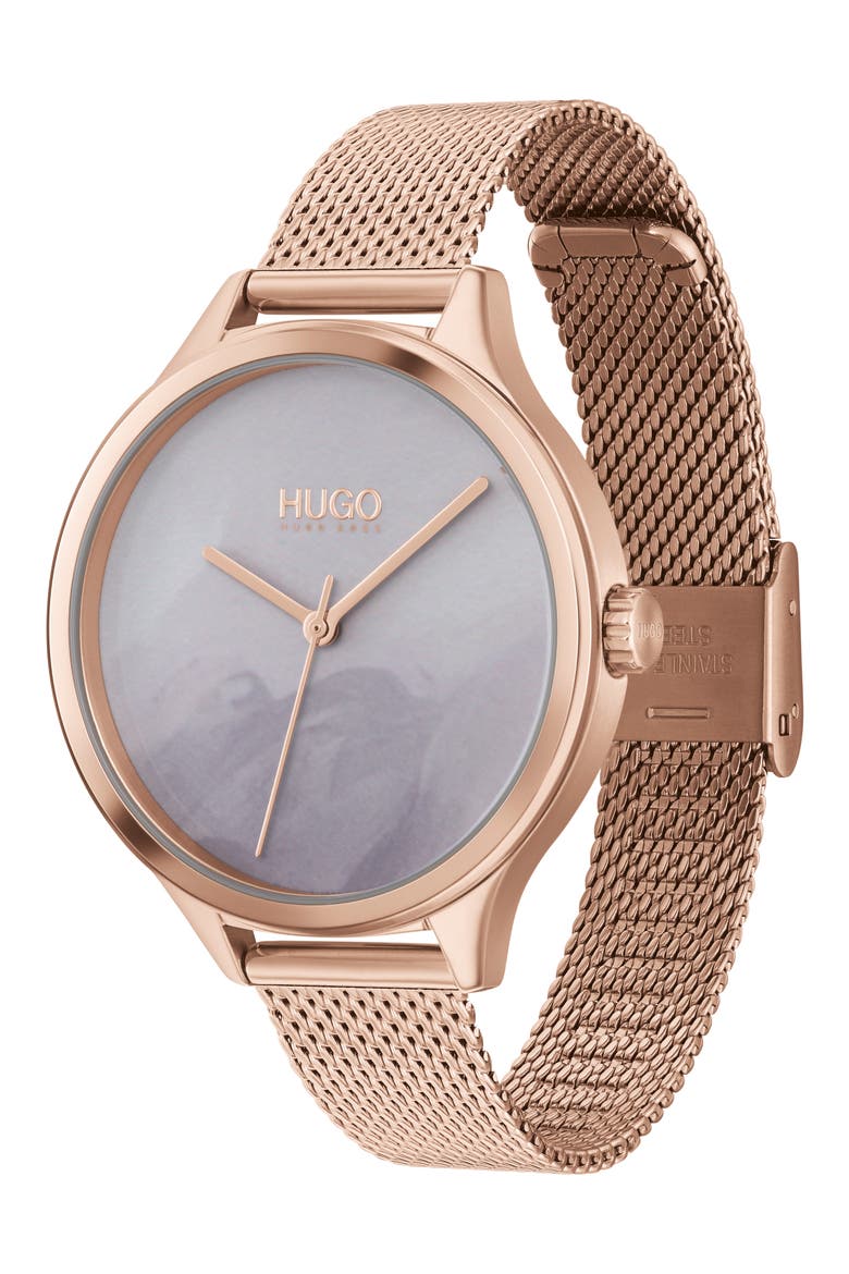 Smash Mesh Strap Watch, 36mm, Alternate, color, CARNATION GOLD / GREY