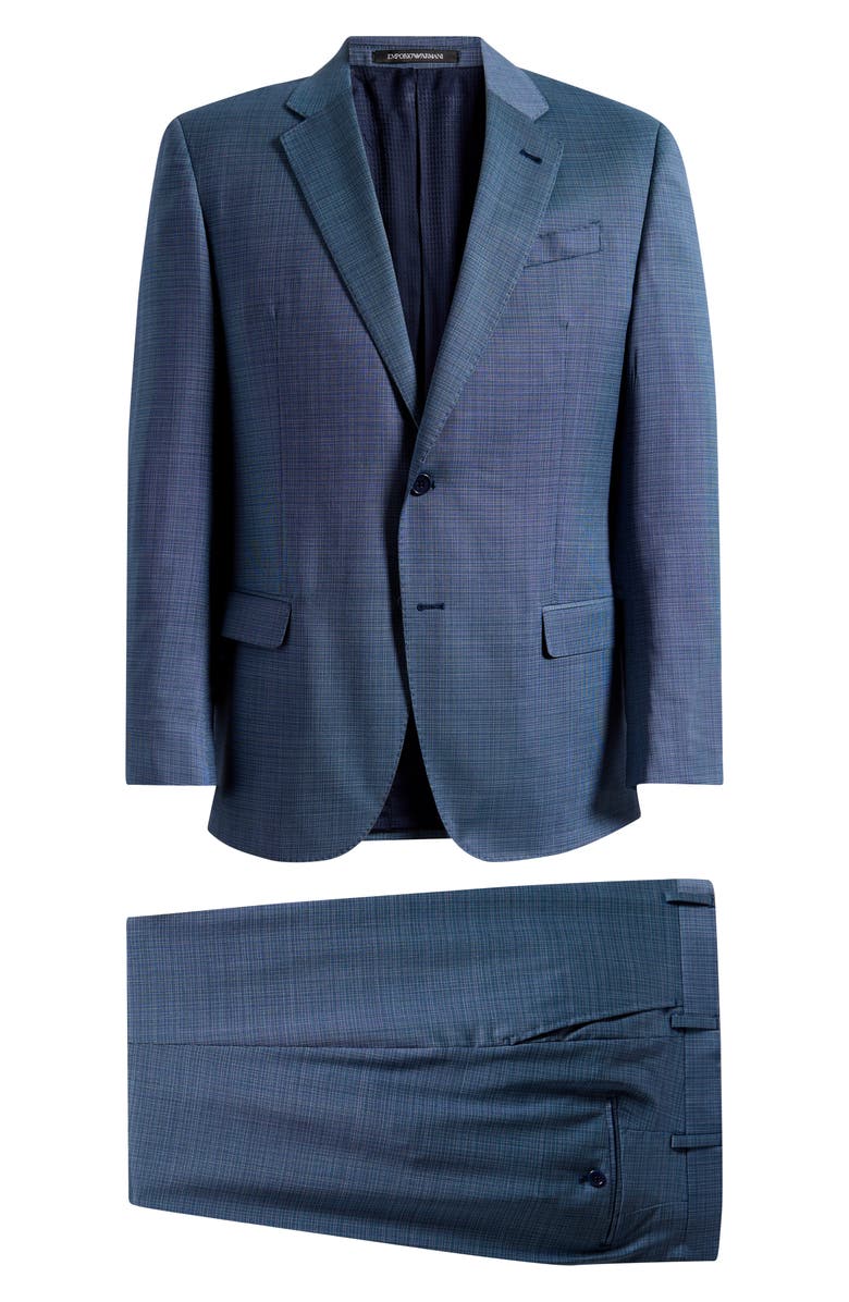 Emporio Armani Teal Microcheck Virgin Wool Suit, Main, color, Teal