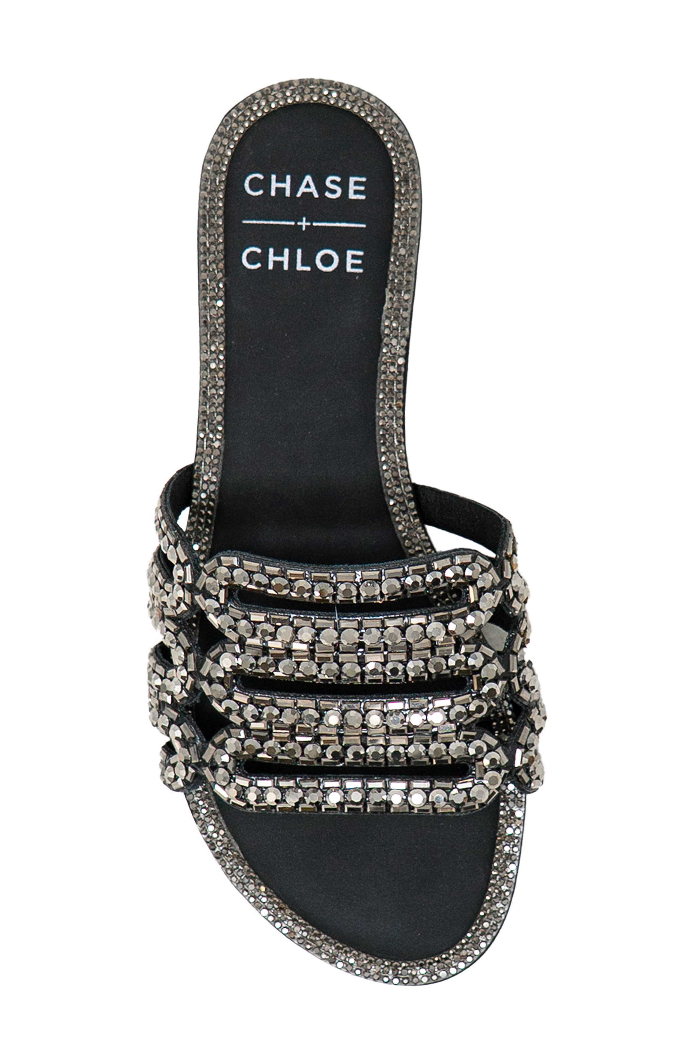 CHASE AND CHLOE Rhinestone Embellished Slide Sandal, Alternate, color, Black Pu