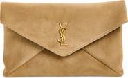 Saint Laurent Large Cassandre Suede Envelope Clutch