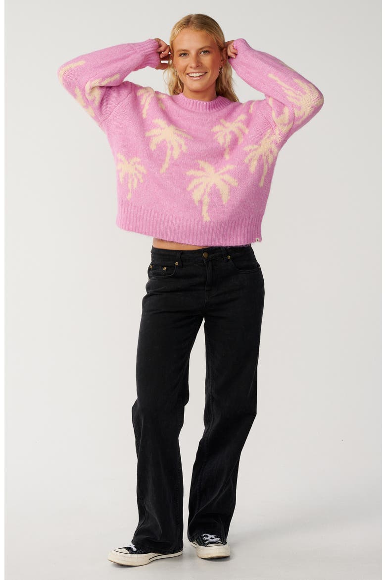 Retro Swell Palm Sweater, Alternate, color, LILAC