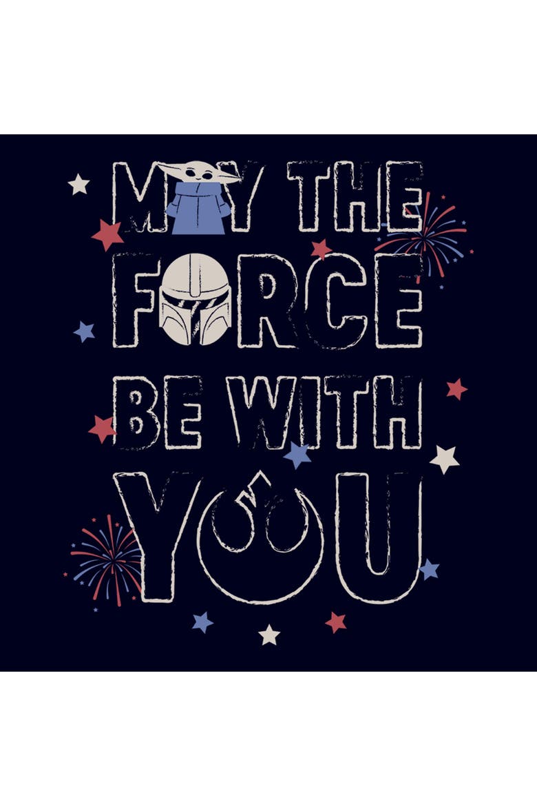 Junior's Star Wars The Mandalorian May The Force And Fireworks  Graphic T-Shirt, Alternate, color, Navy Blue