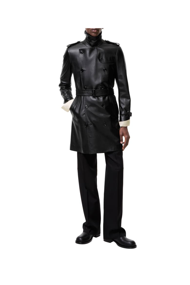 Mid-length Leather Kensington Trench Coat, Alternate, color, Black