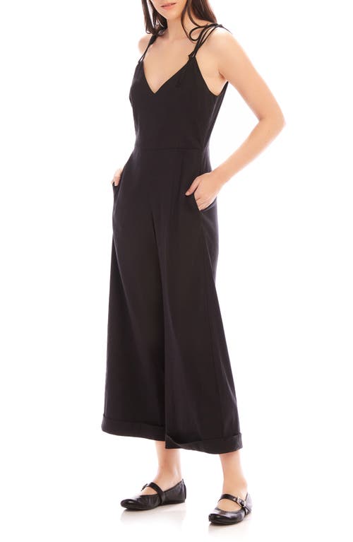 FIFTEEN TWENTY FIFTEEN TWENTY DANA TIE STRAP WIDE LEG CROP LINEN BLEND JUMPSUIT