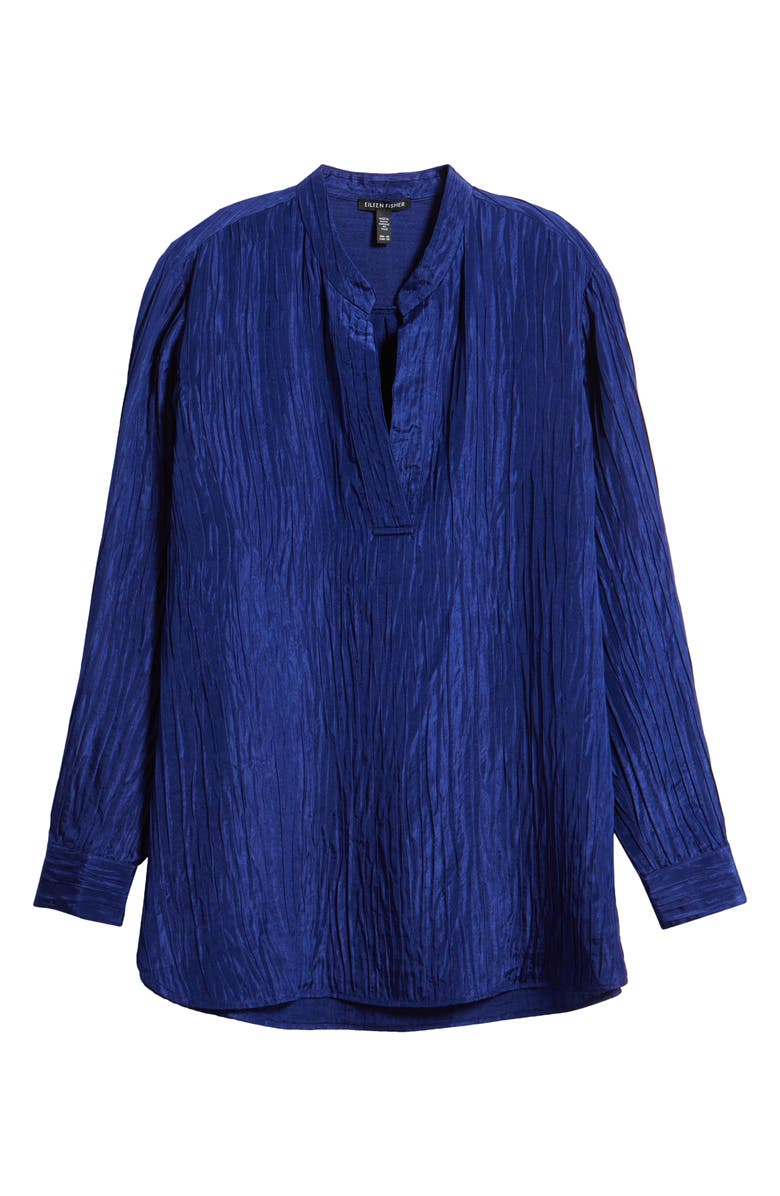 Eileen Fisher Mandarin Collar Textured Stretch Silk Tunic, Alternate, color, Infinity