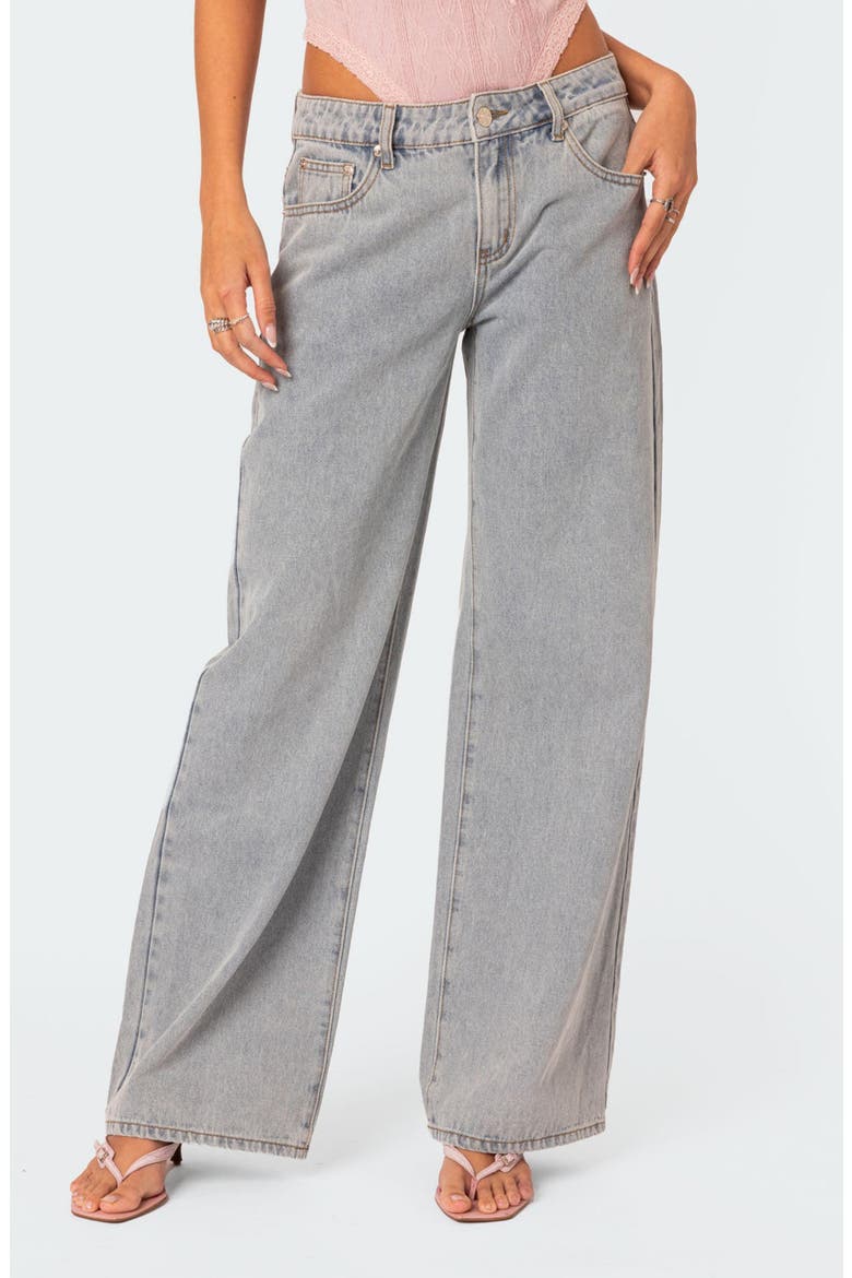 Bow Pocket Low Rise Wide Leg Jeans, Main, color, LIGHT-BLUE