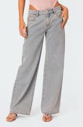 EDIKTED Bow Pocket Low Rise Wide Leg Jeans