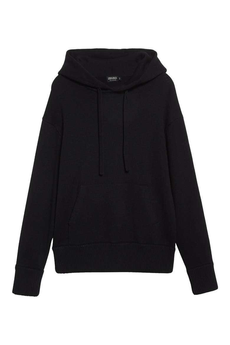 Chunky Cashmere Hoodie, Alternate, color, BLACK