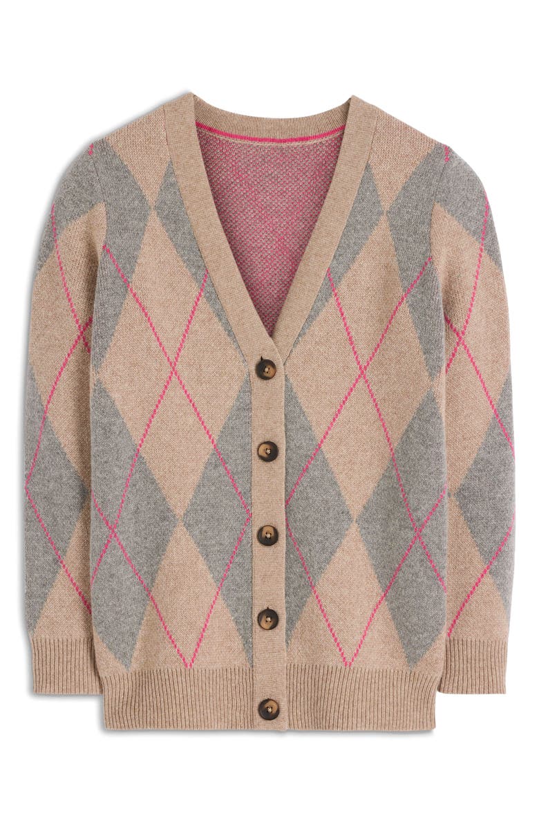 Boden Quinn Argyle Plaid Boyfriend Cardigan, Alternate, color, Neutral Argyle