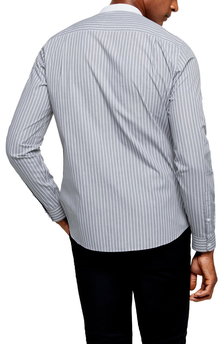 Topman Grandad Slim Fit Stripe Button-Up Band Collar Shirt, Alternate, color,