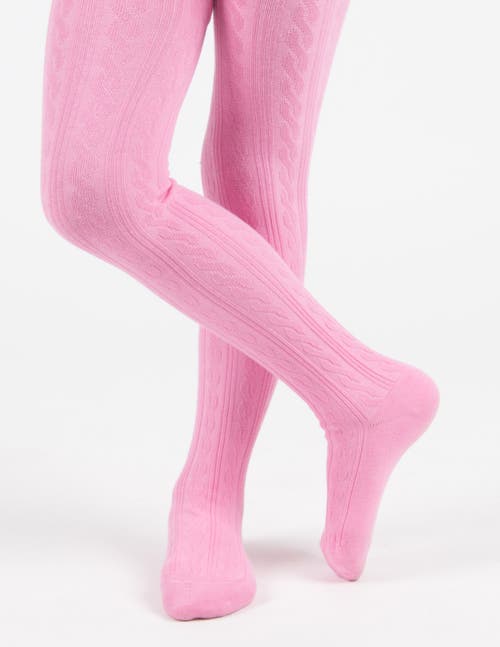 Leveret Girls Cable Knit Tights, Cotton Blend In Pink