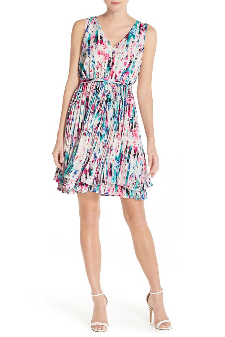 Print Woven Fit & Flare Dress, Alternate, color, RED STRIPED FLORAL