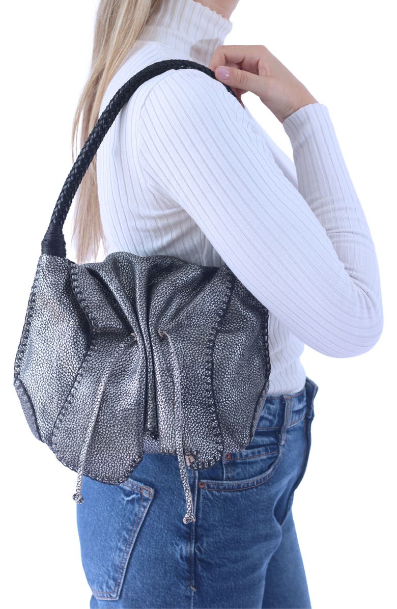 Carlos Falchi Shoulder Butterfly Top Grain Leather Bag, Alternate, color, Roman Chrome