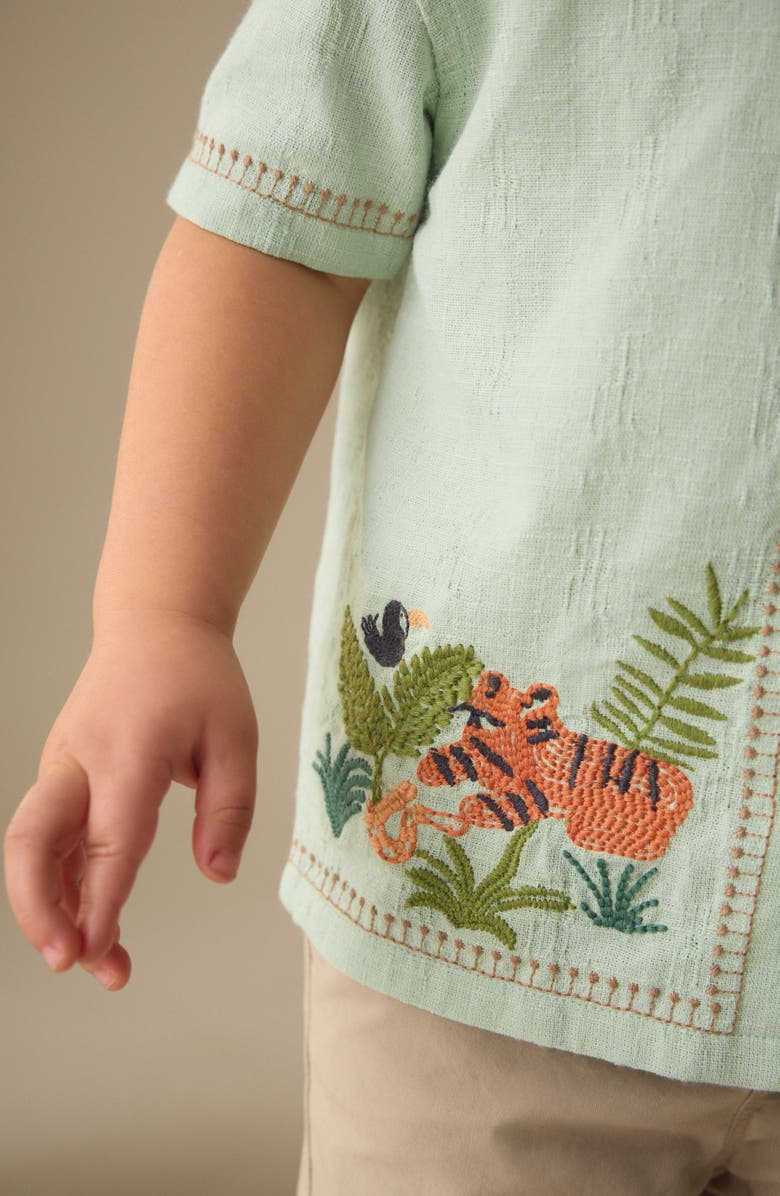 NEXT Kids' Textured Safari Button-Up Shirt, Alternate, color, Green