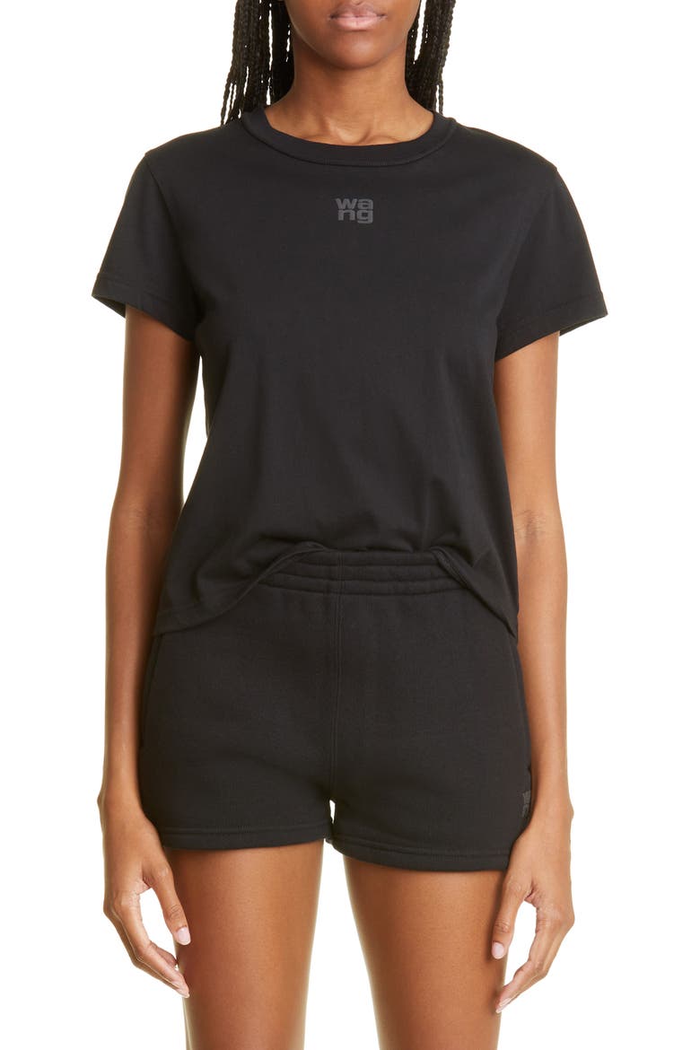 Women's Shrunken Cotton Logo Tee, Main, color, BLACK