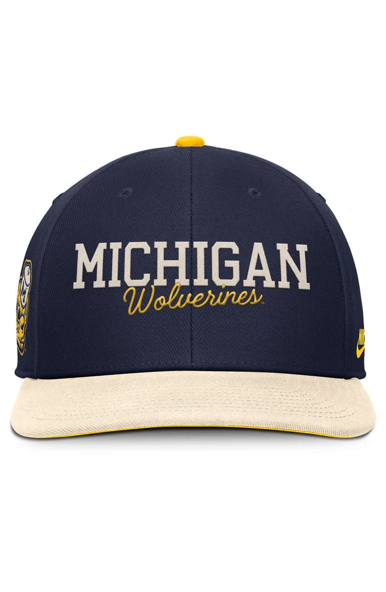 Nike Men's Nike Navy/Cream Michigan Wolverines Pro Legacy Script Snapback Hat, Alternate, color, Navy