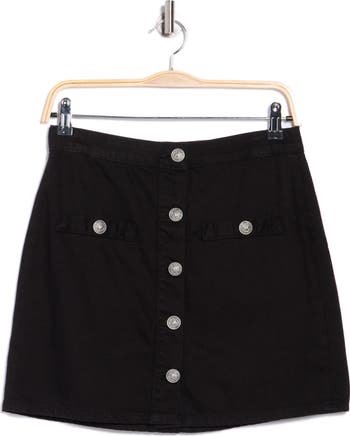 Kris Button Front Cotton A-Line Miniskirt