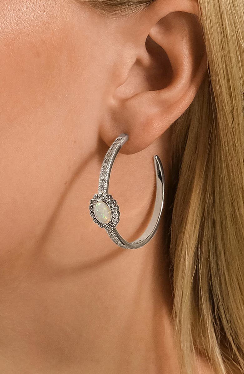 Sterling Forever Carina Cubic Zirconia Opal Hoop Earrings, Alternate, color, 