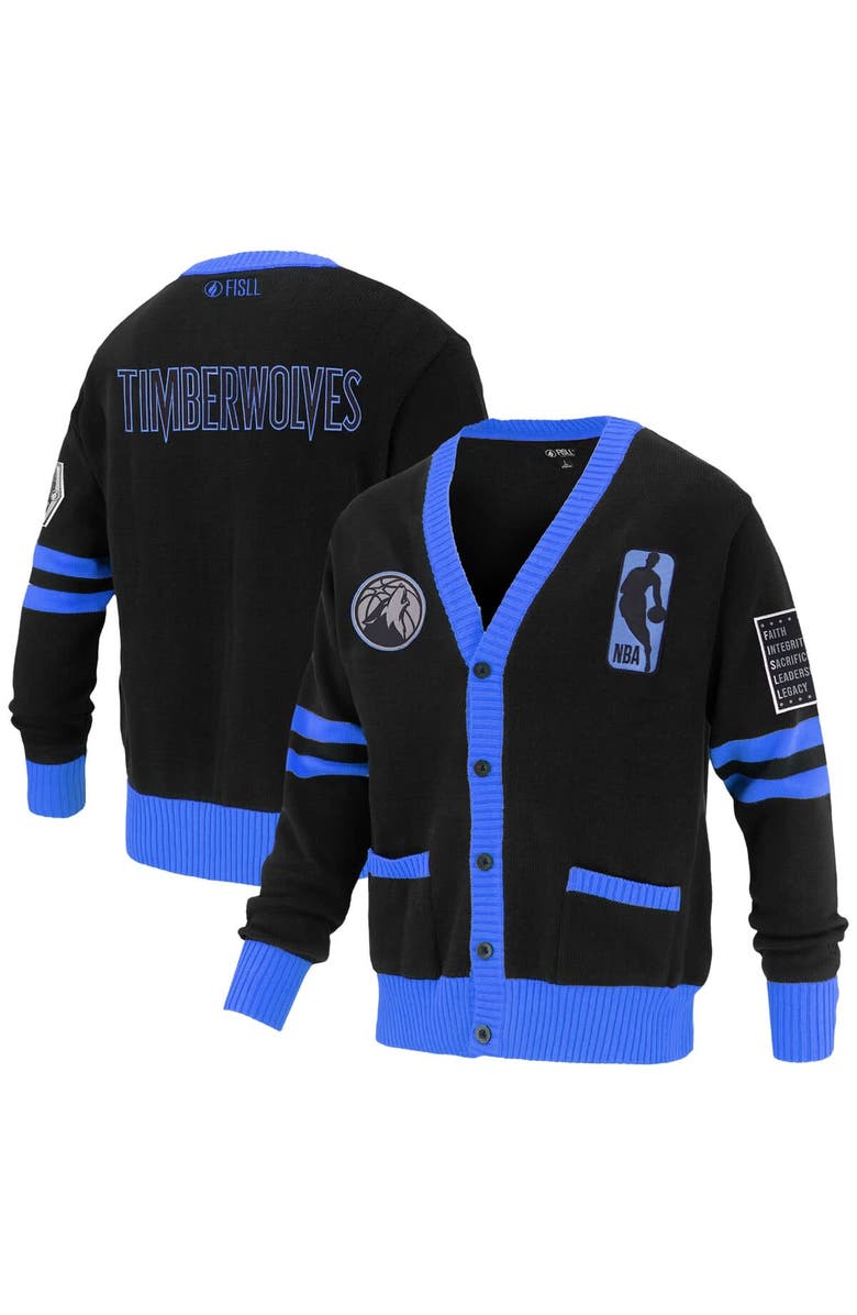 FISLL Unisex FISLL Black Minnesota Timberwolves Logoman Shadow Collection Full-Button Cardigan Sweater, Main, color, 