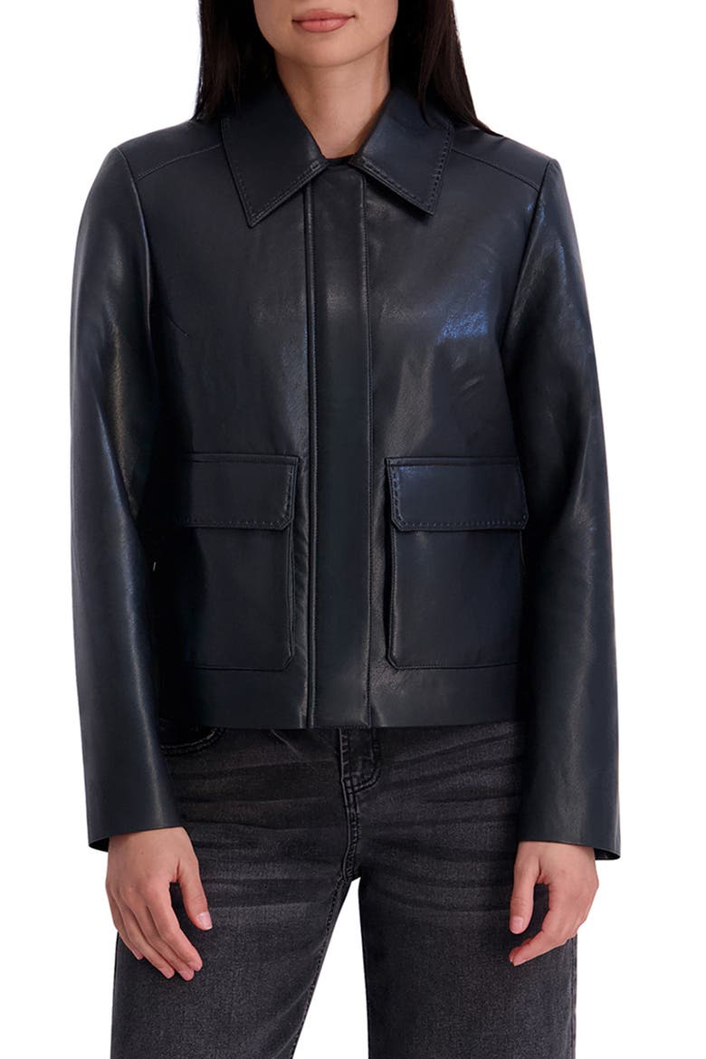 Faux Leather Jacket, Main, color, BLACK