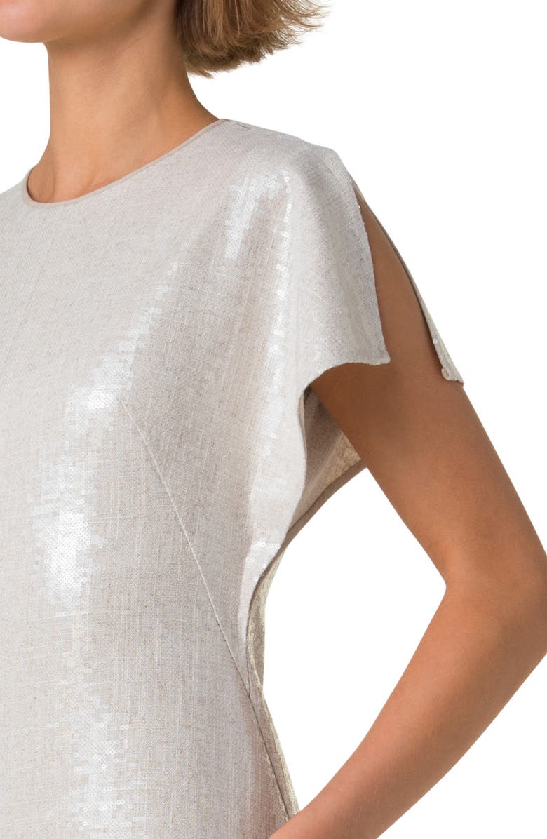Akris Sequin Dolman Sleeve Midi Dress, Alternate, color, Greige